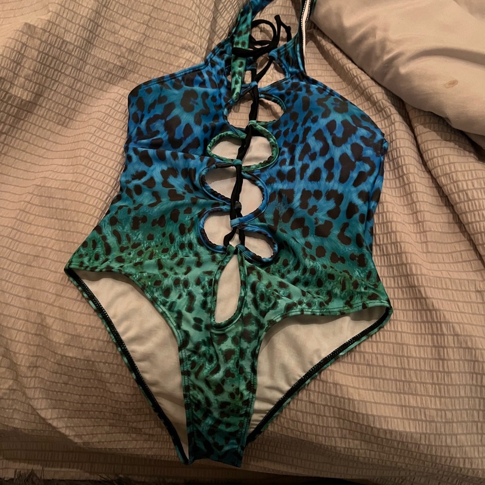 Blue and Green Animal Print Swimsuit